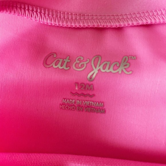 Cat & Jack Swimsuit Girl 12 Month Bikini 2 Piece Set Pink Graphic Ruffle New - Picture 9 of 14